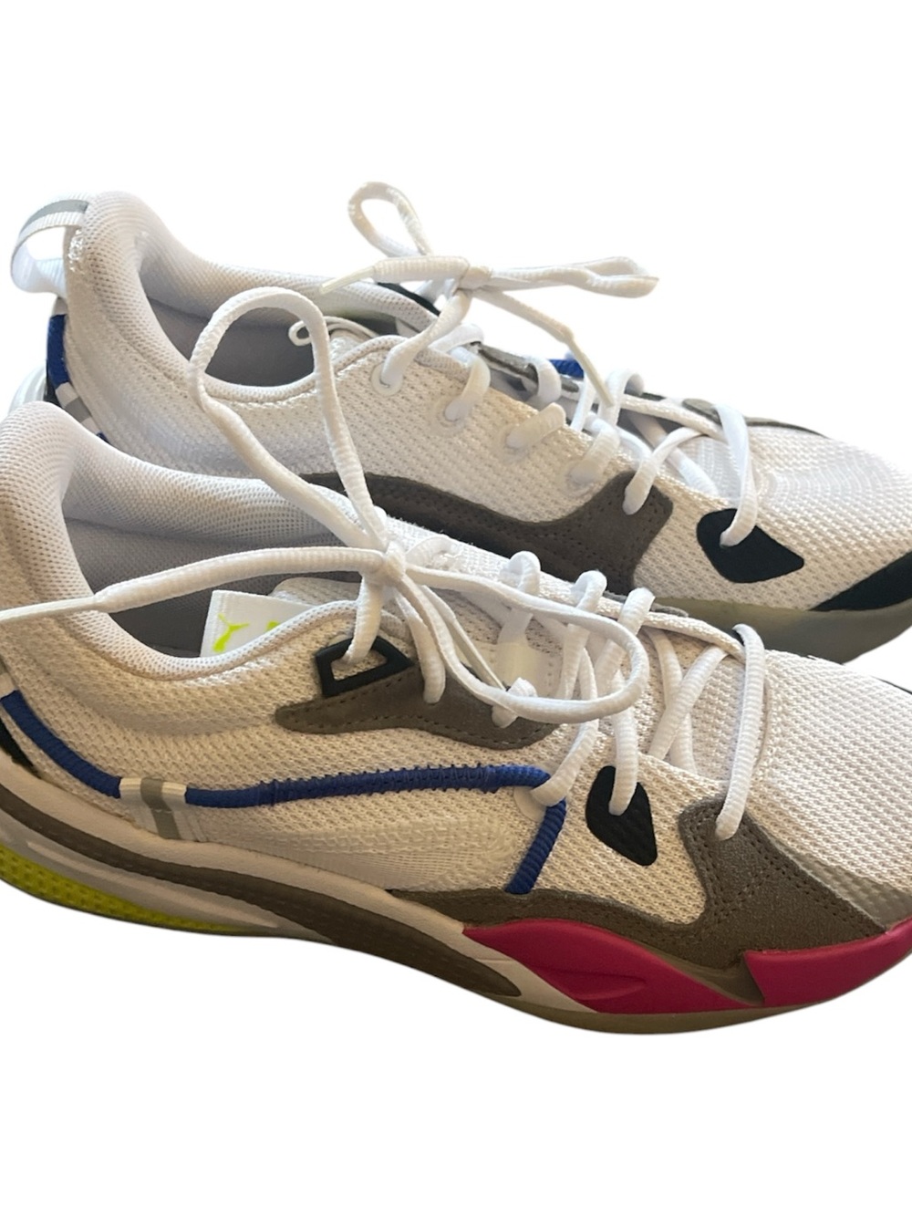 Puma Kids White Sneakers with Blue, Pink & Gray Accents